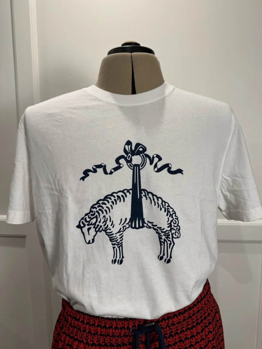 Brooks Brothers Sheep Graphic Tee White Navy Cotton T-Shirt - Picture 2 of 4